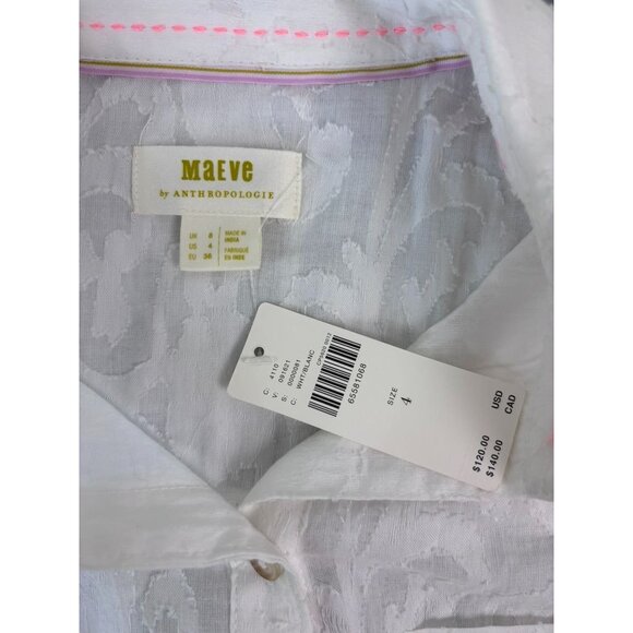 Maeve Anthropology women's 4 white long sleeve burnout button down cotton blouse - Picture 7 of 9